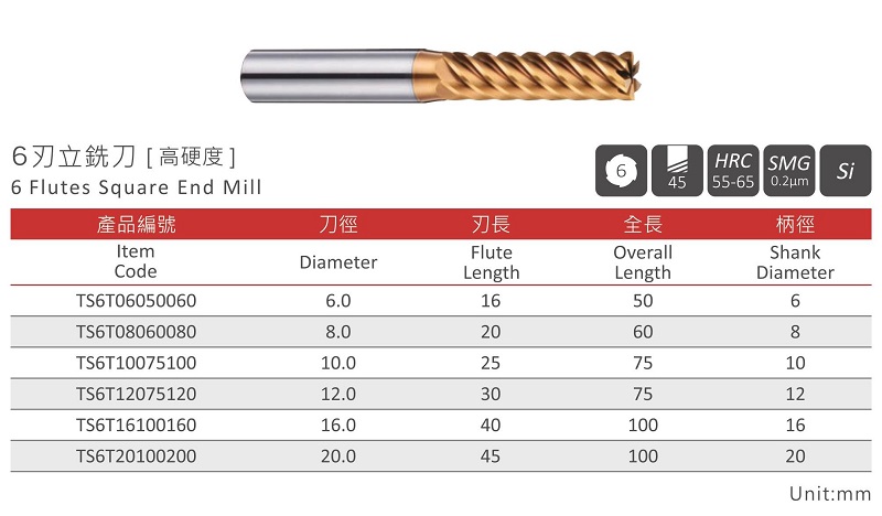 6 Flutes Square End Mill-TS6T