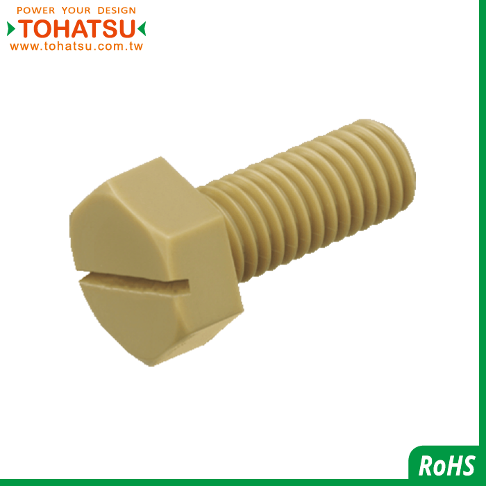 Outer Hexagon Slotted Plastic Bolts (Material: PEEK)