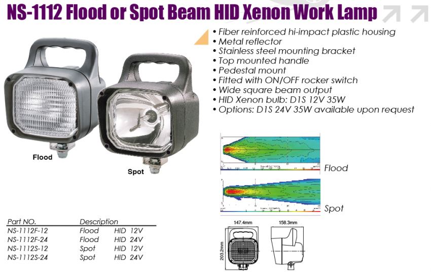 Flood or Spot Beam HID Xenon Work Lamp-NS-1112-HID